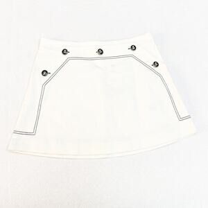 Zara Navy Style Mini Skirt Conference Cream Blue Button Size L NWT